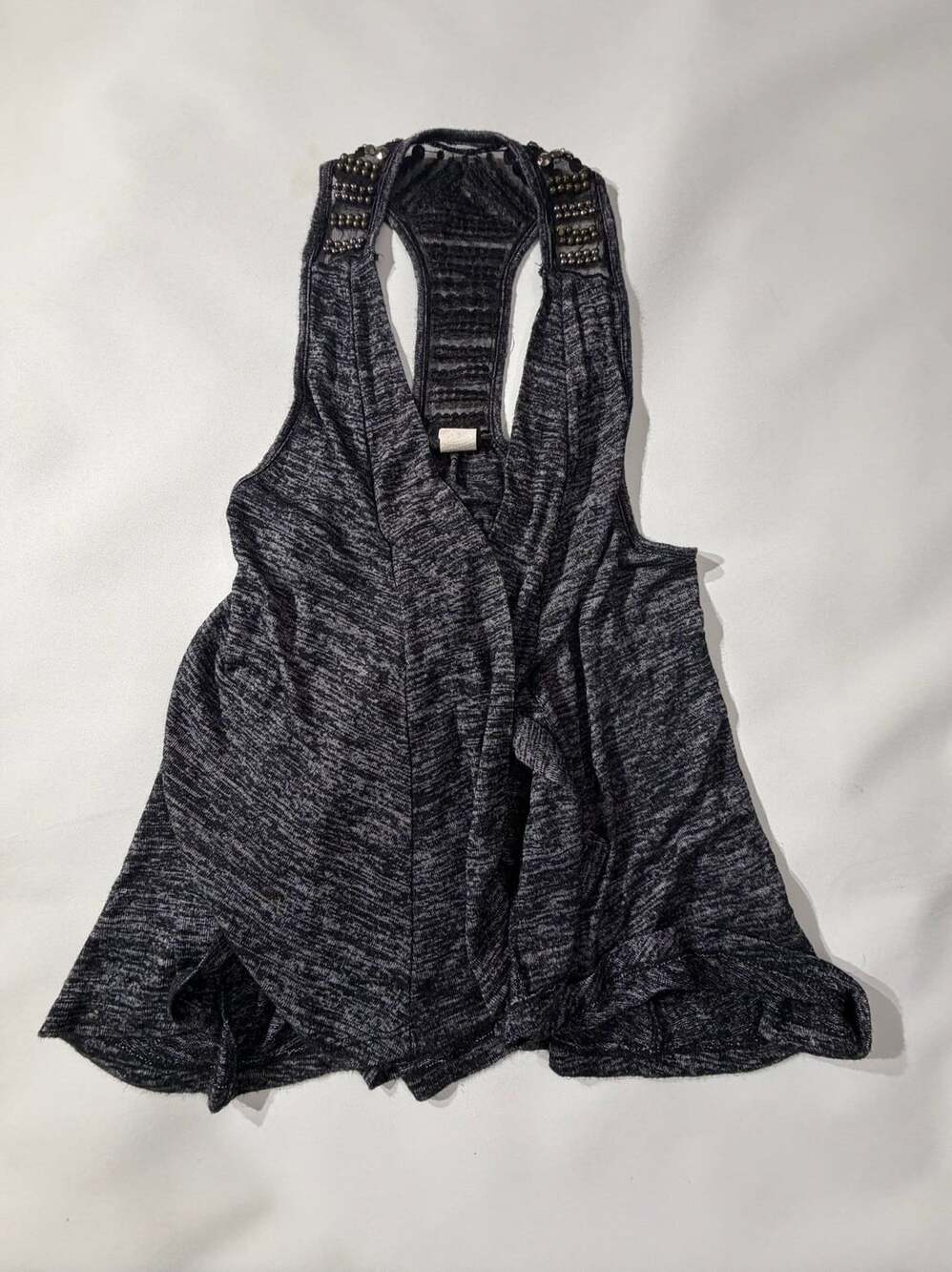 Daytrip Tank Top Size Small Gray Black Marled Racerback Beaded